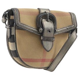 Borsa a tracolla BURBERRY Nova Check Canvas Beige Silver Auth BA14969