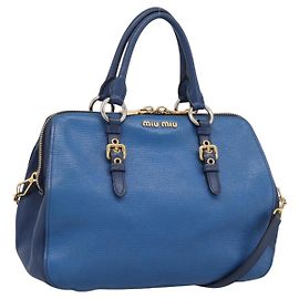 Borsa a mano Miu Miu in pelle 2way blu tono oro Auth 198672A