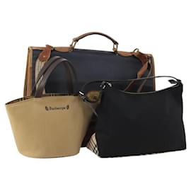 Borsa Burberrys Nova Check Blue Label Canvas Pelle 2way 3 Set Nero Auth bs36794