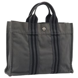 Hermès Bolso HERMES Fourre Tout PM Canvas Gris Plata Auth 196919A