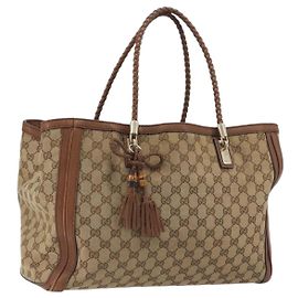 GUCCI GG Canvas Tote Bag Beige Gold 269945 Auth mr2849