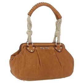 Borsa a mano Miu Miu in pelle marrone argento Auth 198523A