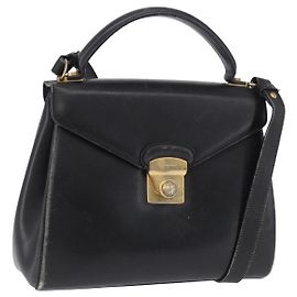 Salvatore Ferragamo Hand Bag Leather 2way Black Gold Tone Auth 198519
