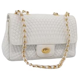 BALLY Borsa a tracolla con catena in pelle bianca tono oro Auth 196398