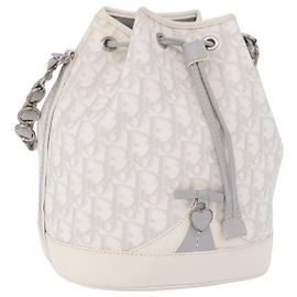 Borsa a tracolla Christian Dior Trotter Romantic Chain PVC Bianco Argento Auth 198528V