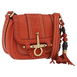GUCCI Bamboo Snuffle Bit Tassel Schultertasche Leder Orange 263956 Auth 196442A