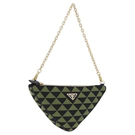 Borsa a tracolla PRADA Chain Triangle in tela verde oro Auth 196445M - Prada