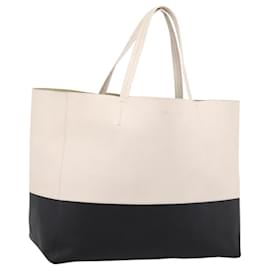 CELINE Horizontal Cabas Large Tote Bag Leather White Black Auth 198621A - Céline