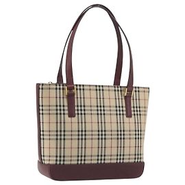 Borsa Tote BURBERRY Nova Check Canvas Beige Gold Auth 198715