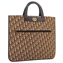 Borsa a mano Christian Dior Trotter Canvas Beige Gold Tone Auth 196433A