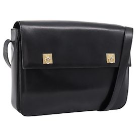 Céline Sac à épaule CELINE en cuir noir et or Auth mr2828