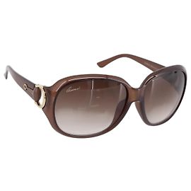Lunettes de soleil GUCCI Horsebit Plastique Marron Or Auth 198829A