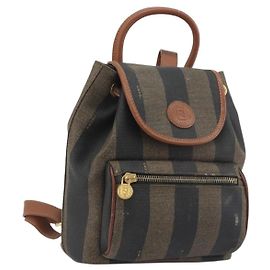 Zaino FENDI Pecan PVC Leather Brown Gold Tone Auth 194161