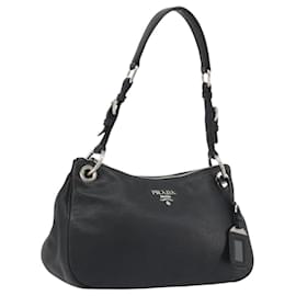 Borsa a tracolla PRADA Vittero Dino Leather Black Silver Auth 197187V