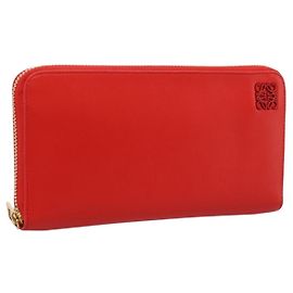 Cartera larga LOEWE de cuero rojo y dorado Auth 198761M