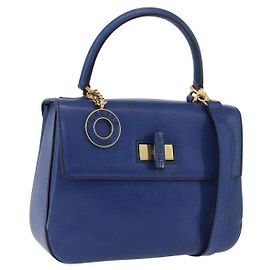 Céline Borsa a mano CELINE Circle in pelle 2way Blu Tono Oro Auth BA14889A