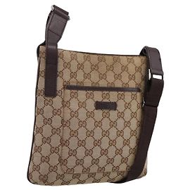 Borsa a tracolla GUCCI GG Canvas Beige Silver 122793 Auth 197038
