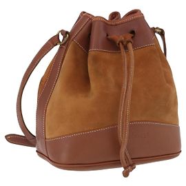 Burberrys Schultertasche Leder Wildleder Braun Gold Auth 196612A