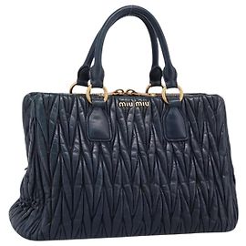 Borsa a mano Miu Miu Matelassé in pelle 2way Navy tono oro Auth 198679
