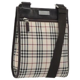 BURBERRY Nova Check Schultertasche Canvas Beige Silver Auth 198716A