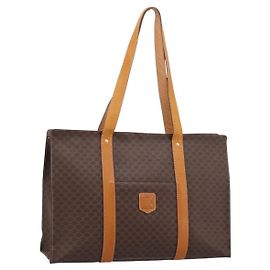 Céline Borsa Tote CELINE Macadam Canvas PVC Pelle Brown Gold Auth ka5704