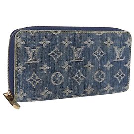 LOUIS VUITTON Monogram Denim Zippy Wallet Blue M95342 LV Auth 198787V