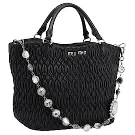 Borsa a mano Miu Miu Matelassé in pelle 2way Argento Nero Auth am12329V