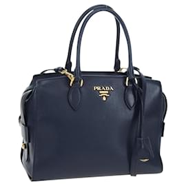 Borsa PRADA Vitterodino in pelle 2way Navy tono oro Auth BA14804V
