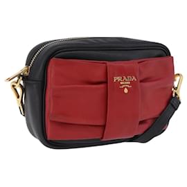 Borsa a tracolla PRADA Ribbon in pelle nera e oro Auth 196349A - Prada