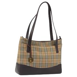 Borsa a tracolla BURBERRY Nova Check Canvas Brown Gold Auth mr2829