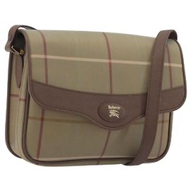 Burberrys Nova Check Shoulder Bag Canvas Beige Gold Tone Auth BA14831