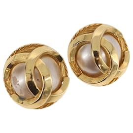 Orecchini perle CHANEL metallo Gold Tone CC Auth 198846 - Chanel