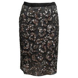Oscar de la Renta Rock mit Leopardenprint und Verzierungen, Black & Silver, Größe US S