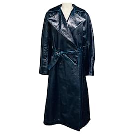 Gabardina larga cruzada de lana espejo azul petróleo Alaia - Alaïa