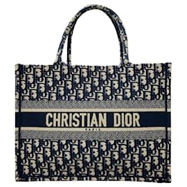 Borsa a mano Dior Book Tote Medium con ricamo Dior Oblique Ecru / Blue di Christian Dior