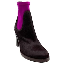 Acne Studios Stivaletti sock booties in pelo di vitello marrone / fucsia