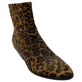 Stivaletti in camoscio con stampa leopardata Saint Laurent Camel / Brown / Black West