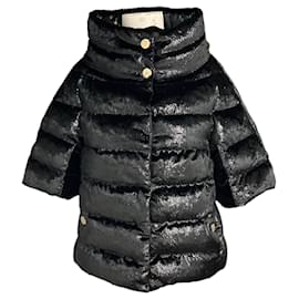 Herno Black Lurex Shimmer Quilted Short Sleeved Velvet Down Puffer Jacket