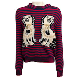 Jersey de lana Gucci a rayas azules / rojas con intarsia King Spaniel