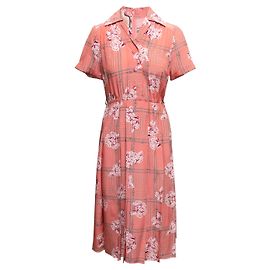 Vestido Gucci de seda con estampado de eslabones de cadena y flores de cerezo, coral y multicolor, talla IT 38