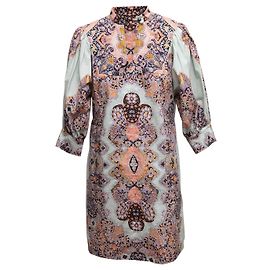 Vestido Etro 38 con estampado Paisley azul claro y multicolor, manga tres cuartos, talla US M