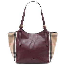 Burberry Small Canterbury Tote aus Leder und House Check Canvas in Rot