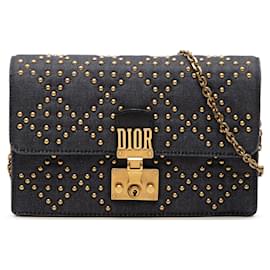 Borsa a tracolla DiorAddict Wallet on Chain in denim blu Cannage con borchie Dior