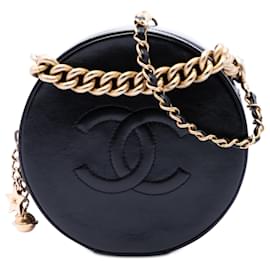 Bolso de noche Chanel Round As Earth en piel de becerro glaseada negra