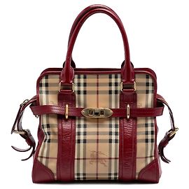 Borsa Minford Portrait Satchel Burberry Haymarket Check in tela rivestita beige