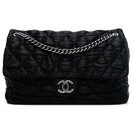 Borsa a spalla Chanel Single Flap in raso trapuntato CC Extra Large Nera