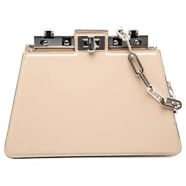 Beige Fendi Small Leather Peekaboo Cut Chain Shoulder Bag