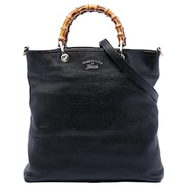 Borsa shopper Tall in pelle nera Gucci con manici in bambù