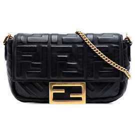 Borsa Satchel Baguette Fendi Mini Zucca in pelle goffrata nera