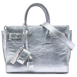 Bolso Saint Laurent Nano Metallic Crinkled Calfskin Supple Sac De Jour Plateado